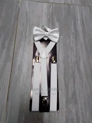 White Suspender With Bowtie