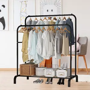 Double Pole Metallic Cloth Rack Wit Shoe Organizer