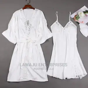 White Short Robe Night Dress With Slit Lingerie Sleepwear