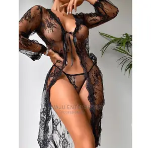 Sexy Long Floral Lace Transparent Kimono Dress Gown Lingerie