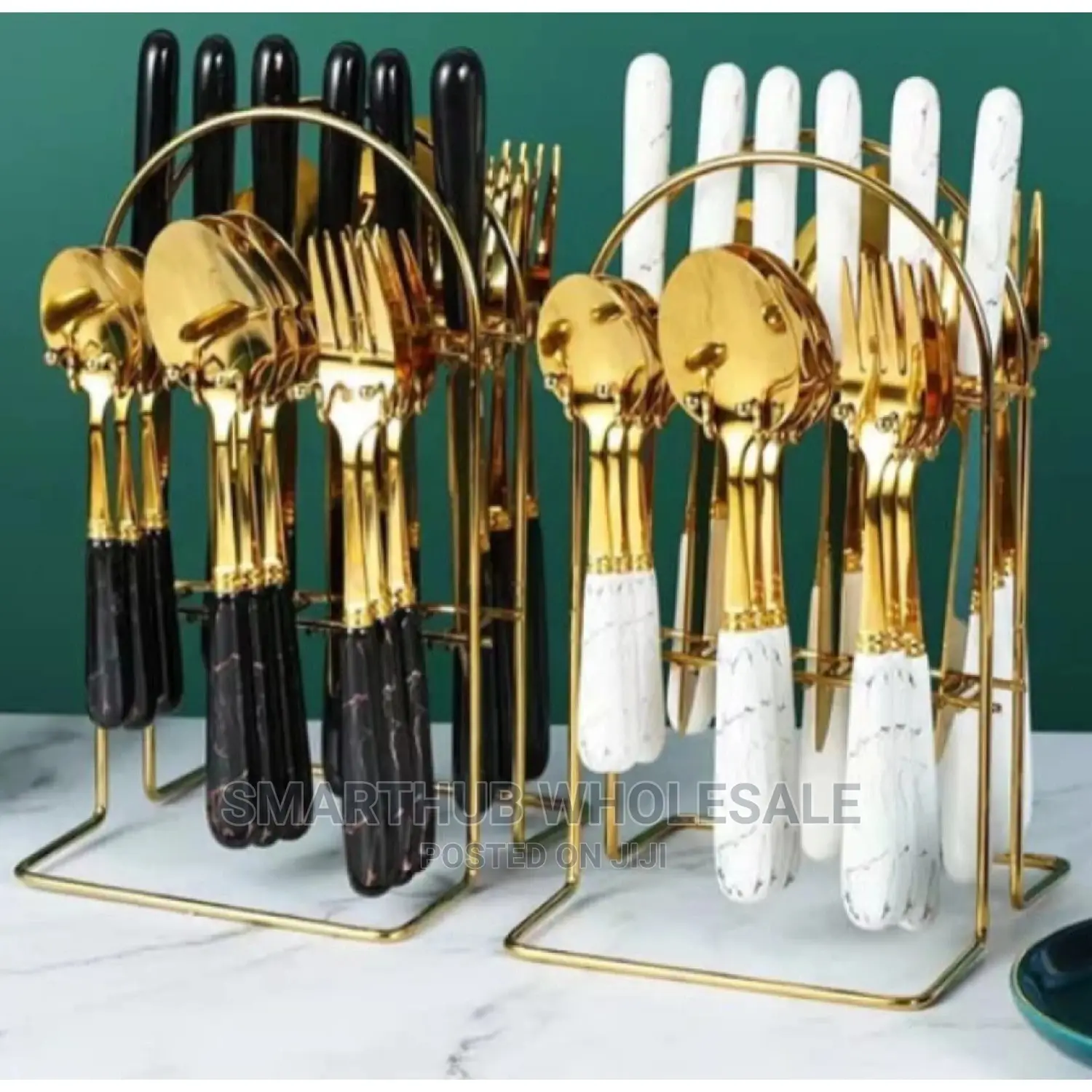 24pcs Golden Cutlery Marble Black or White