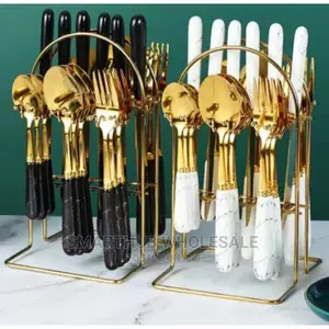 24pcs Golden Cutlery Marble Black or White