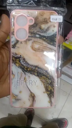 Pink and Brown Marble Glass Case for Realme C33