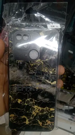 Xiaomi Redmi 10C Cover - Black White Marble With Chic Rose