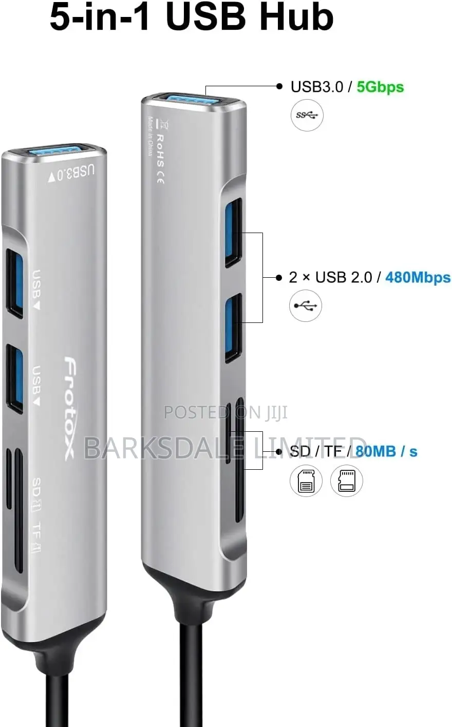 5-in-1 USB Hub 3.0 Adapter TF SD Card Reader Macbook Docking