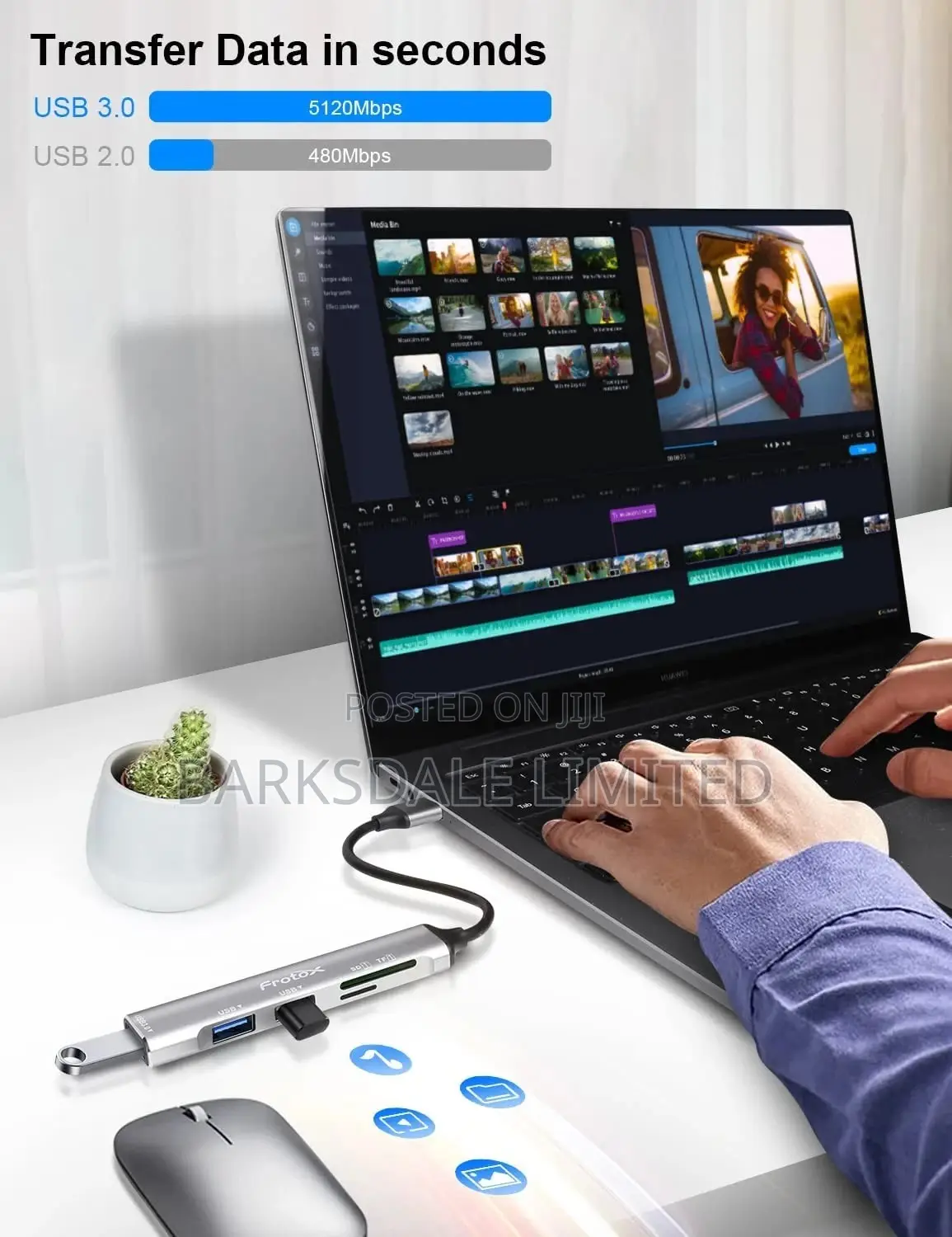 5-in-1 USB Hub 3.0 Adapter TF SD Card Reader Macbook Docking
