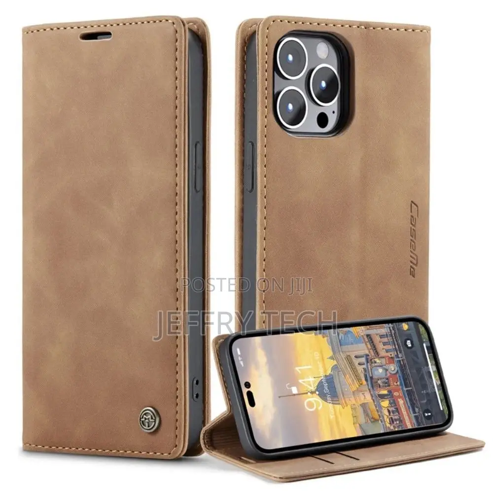 iPhone 14 Pro Max Flip Vintage Case - Brown