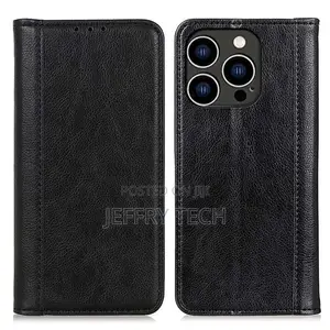 Leather Case With Magnetic Closure for iPhone 14 Pro - Blac