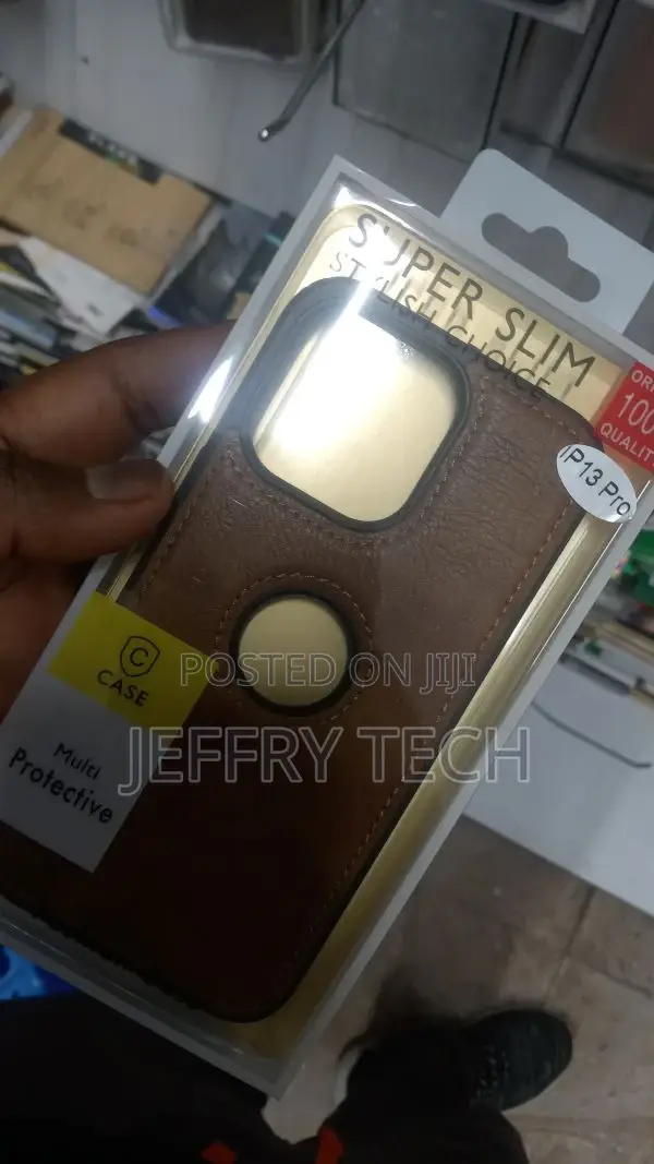 Leather Shockproof Compatible for Apple iPhone 13 Pro Brown)