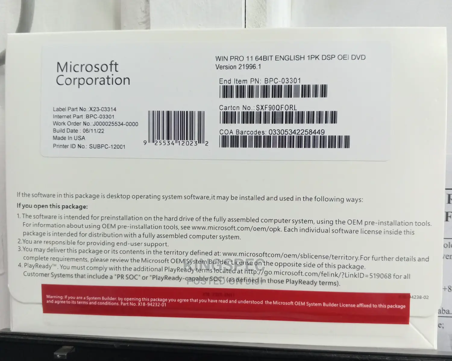 Windows 11 Pro 64bit English 1pk DSP Oei DVD