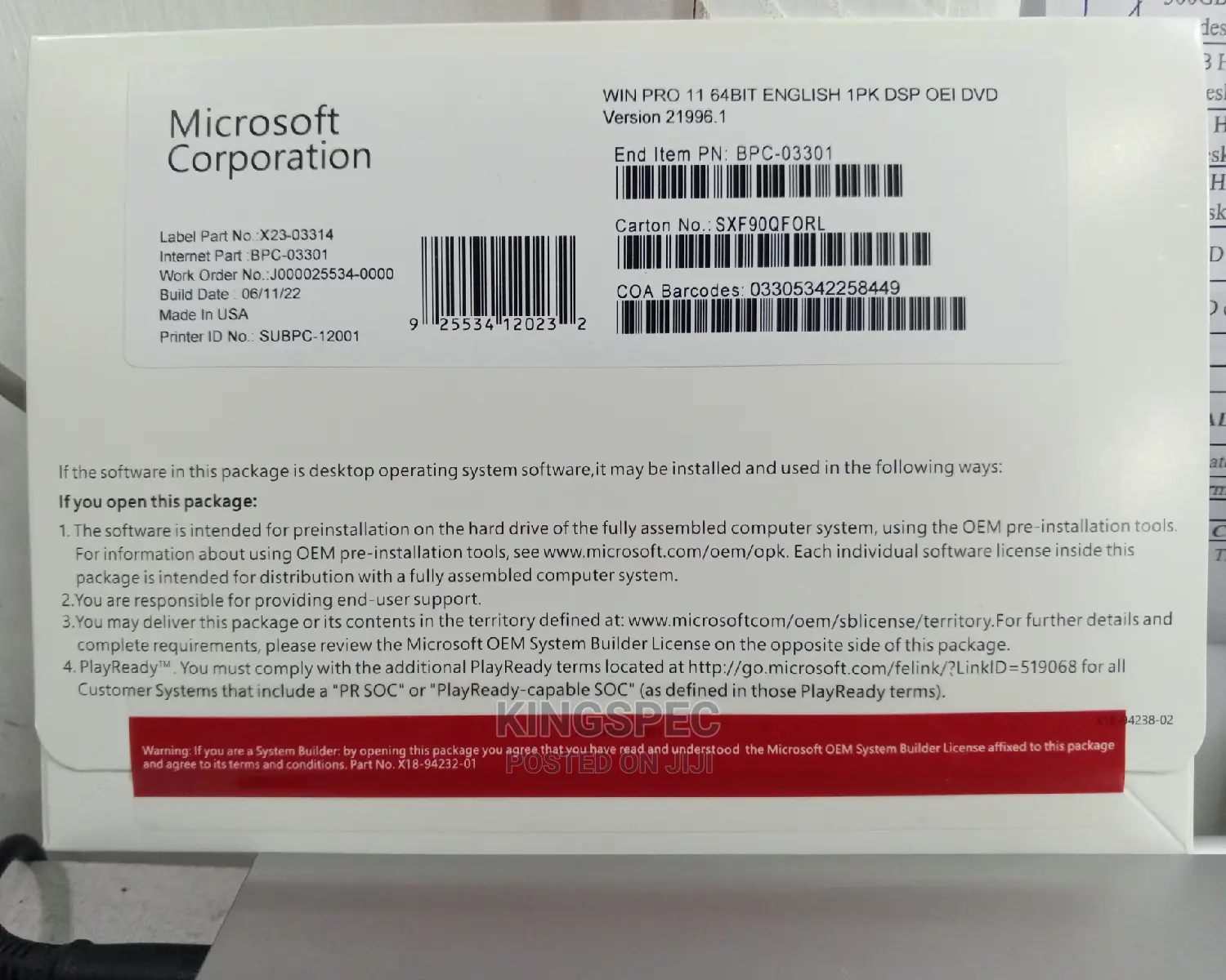 Windows 11 Pro 64bit English 1pk DSP Oei DVD