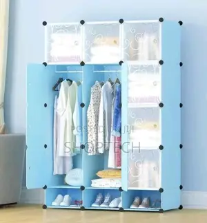 Diy Very Strong Portable 3 Column Plastic Wardrobe-Blue