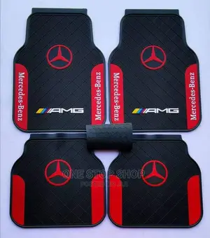Merecedes Rubber Non Slip Mats With Red Logo
