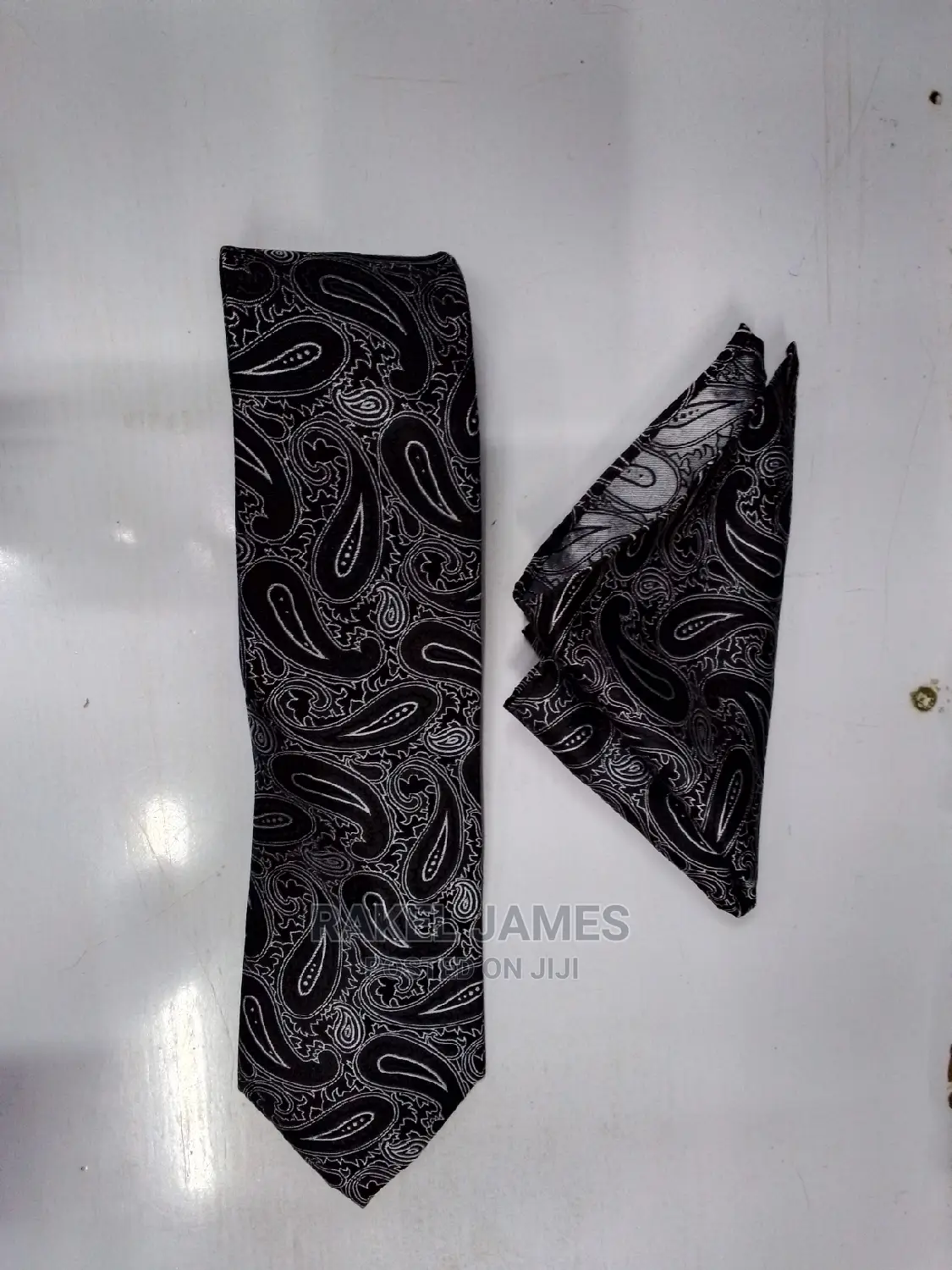 Black Florer Tie With Pocket Square