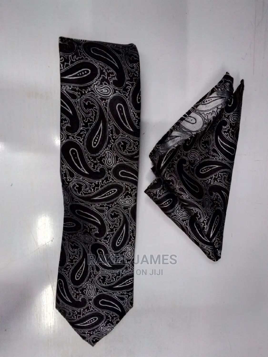 Black Florer Tie With Pocket Square