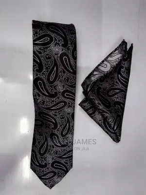 Black Florer Tie With Pocket Square