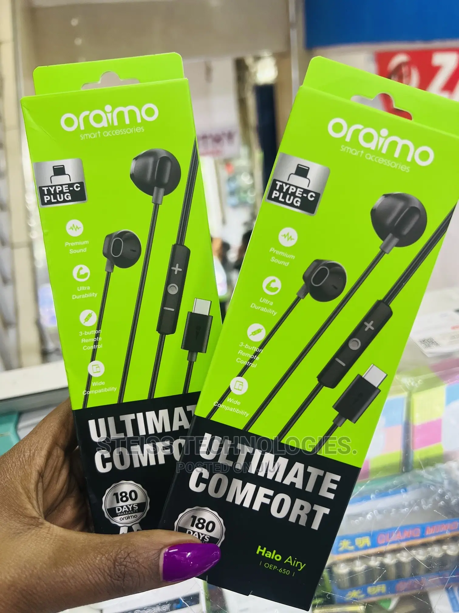 Oraimo Wired Type C Earphones.