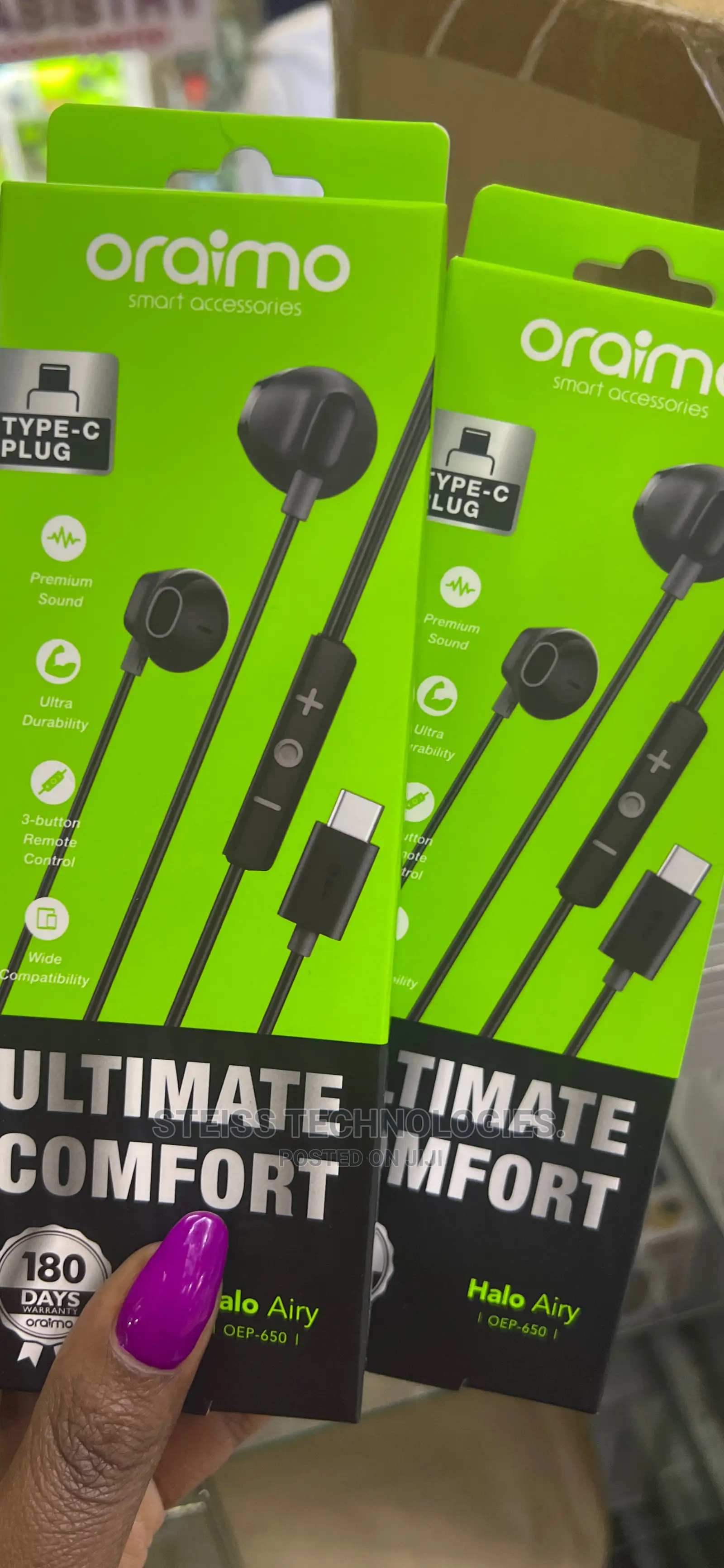 Oraimo Wired Type C Earphones.