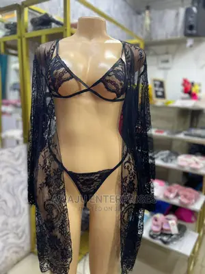 Robe, Bra, Panty Plus Satin Belt Lingerie Sleepwear Set