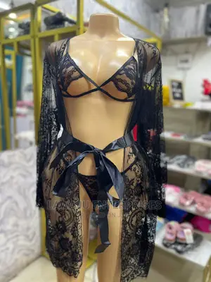 Sexy Lace Robe, Thong And Bra Lingerie Set