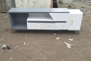 Gray-White Tv Stand With Golden Stands