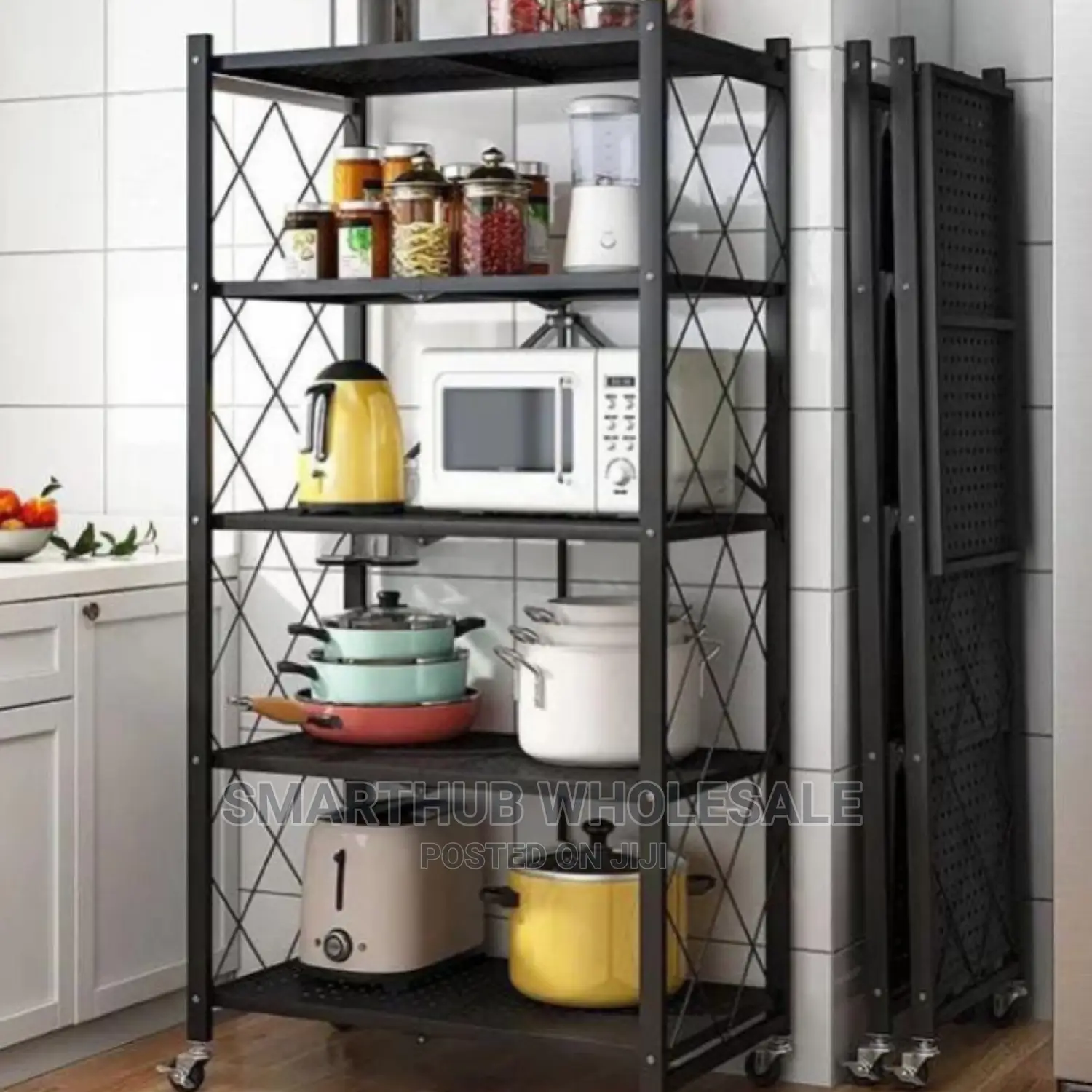 *Foldable Kitchen Metallic Storage Rock With Wheels*