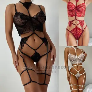 Transparent Ladies Bra Plus Thong Garter Lingerie Set