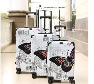 3 Piece Set Fiber Quality Butterfly Travel Suitcases
