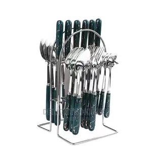 24PC Cutlery Set (SILVER COLOUR With Green Handle*