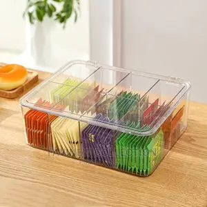 Acrylic Tea Bag Organizer With Cover Compartment Divider Box