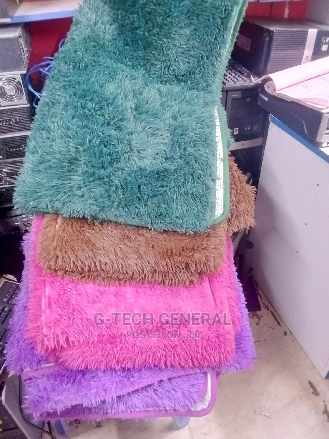 Green,Brown,Blue Fluffy Carpet