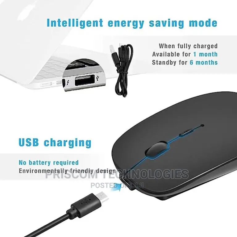 Black Rechargeable Wireless Mouse for Laptop, PC, Macbook