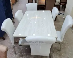 White Pure Marble Dining Table Set