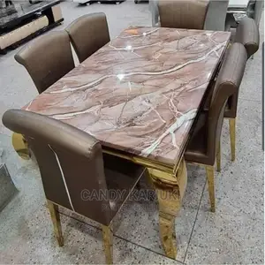 6 Seater Pure Marble Dining Table Set