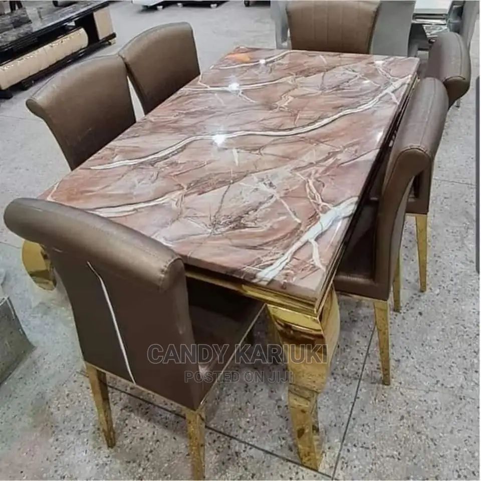 6 Seater Pure Marble Dining Table Set