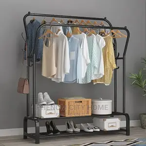 Double Pole Clothing Rack With Lower Storage