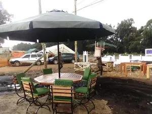 6 Seater Green Padded Set With Umbrella