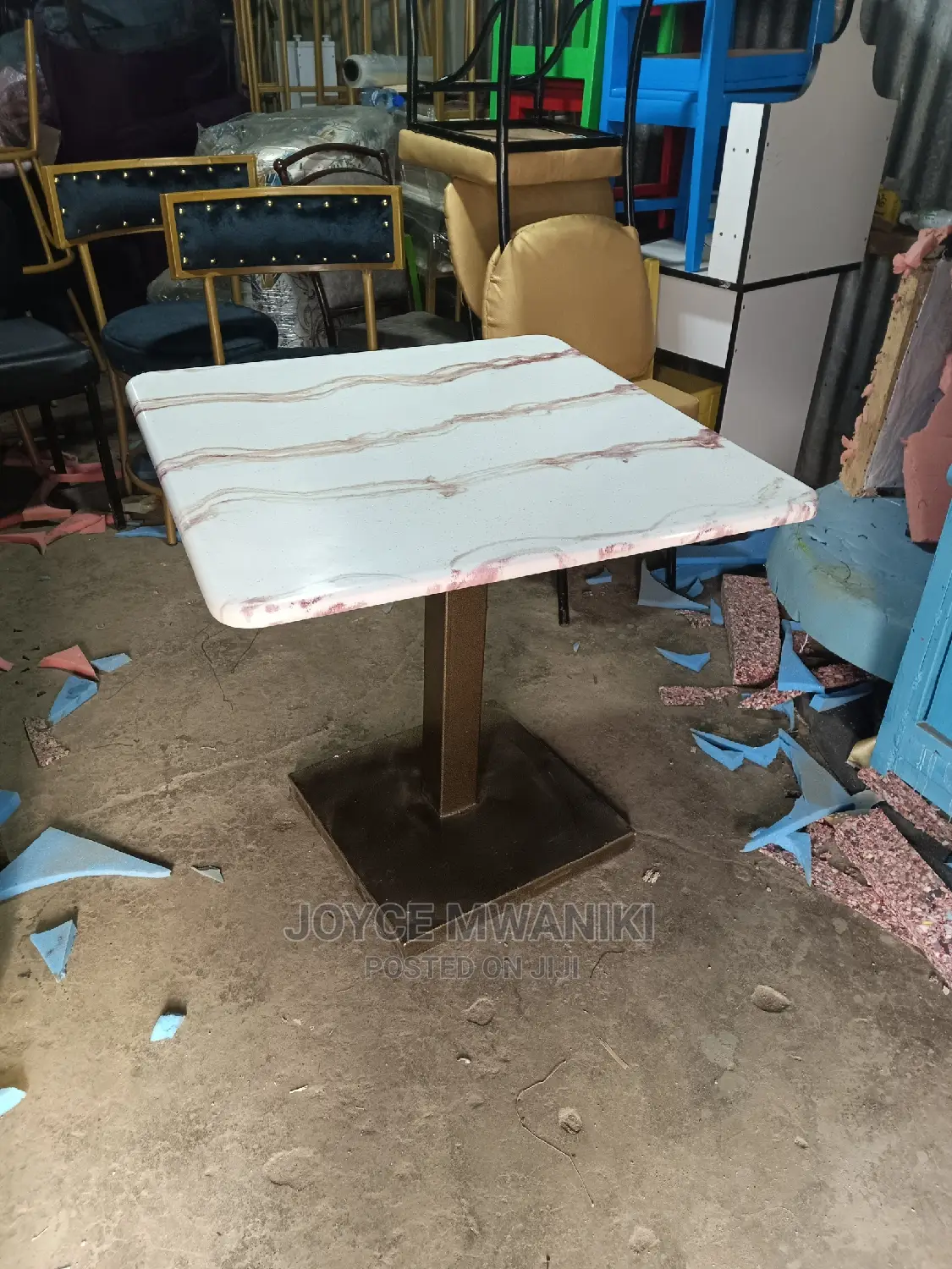 Marble Restaurant Table With Powder Coated Stand