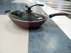 PAN; 32cm Non-Stick Wok Deep Frying Pan With Glass Lid Cover