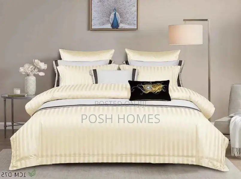 Cream Cotton Stripped Duvet Covers Set