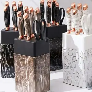 6 PCS Marble Knive Set With Stand White