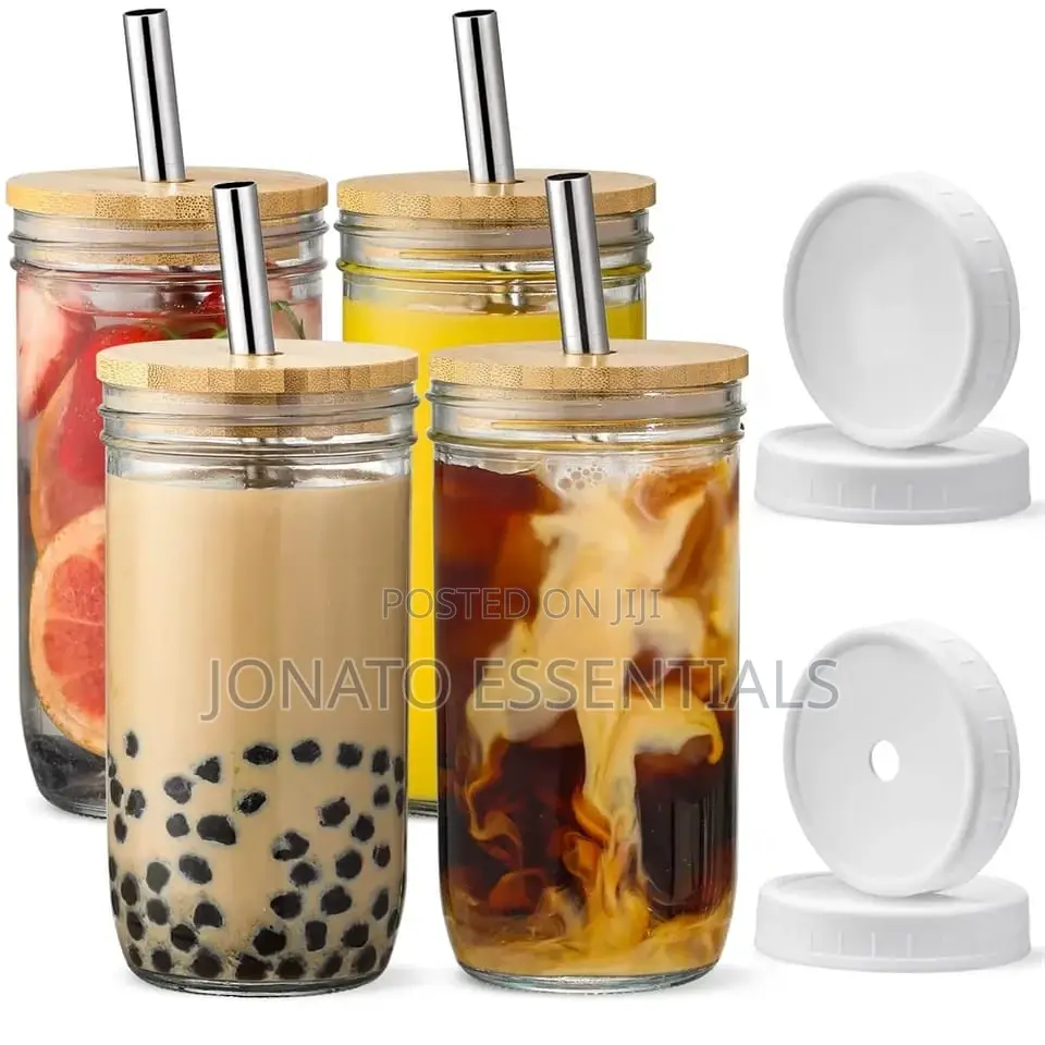 500ml Glass Cup With Lid And Straw