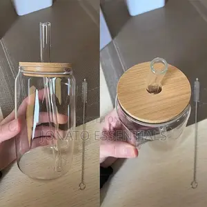 500ml Glass Cup With Lid And Straw