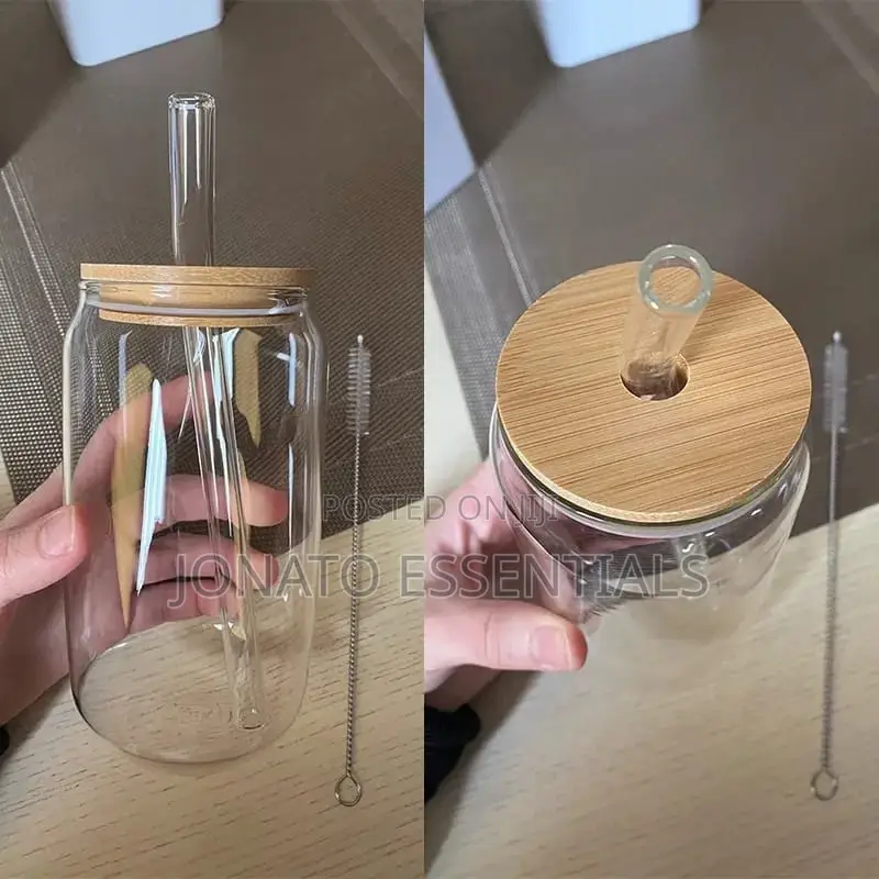 500ml Glass Cup With Lid And Straw