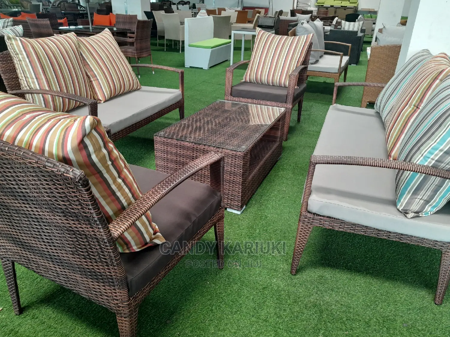 7 Seater Outdoor Sofa With Striped Cushions