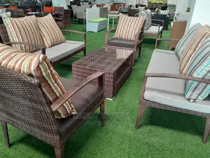7 Seater Outdoor Sofa With Striped Cushions