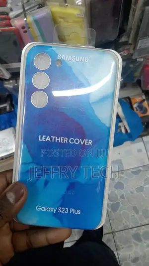 Leather Phone Case for Samsung Galaxy S23 Plus Blue Marble