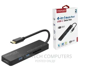 Promate USB-C Hub With 4 USB Ports, USB-C to USB-A Adapter I