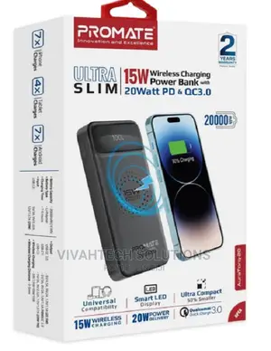 Promate 20000mah Slim Power Bank^ Wireless Charging - iPhone
