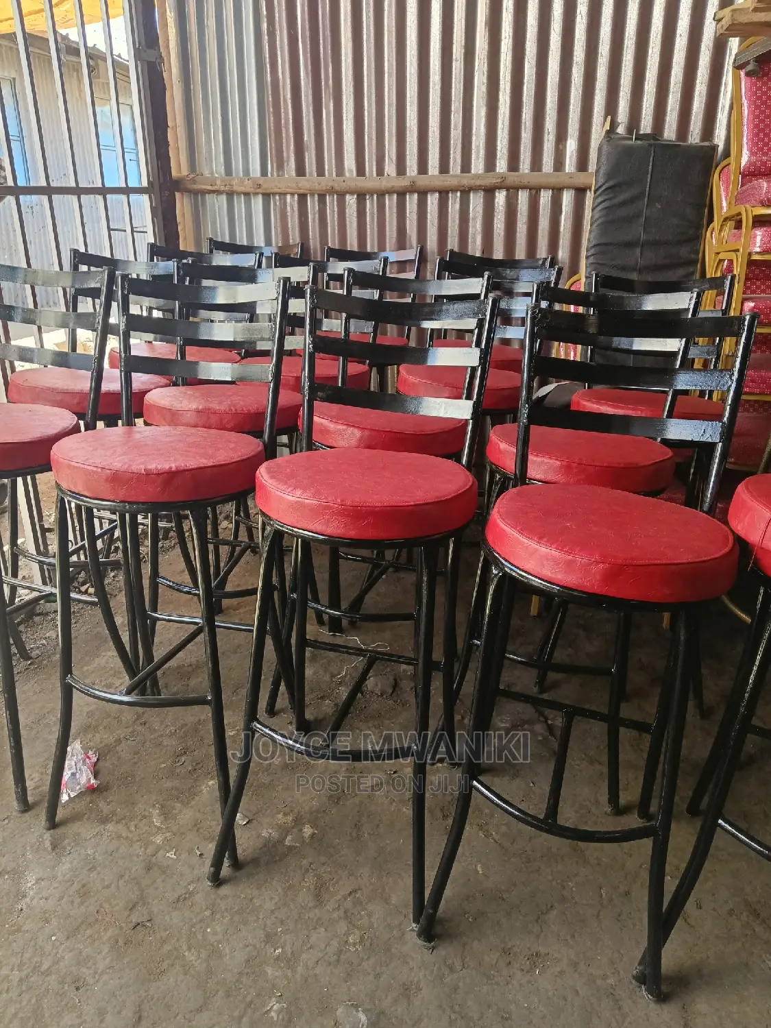 High Stool Flat Chairs Red and Black